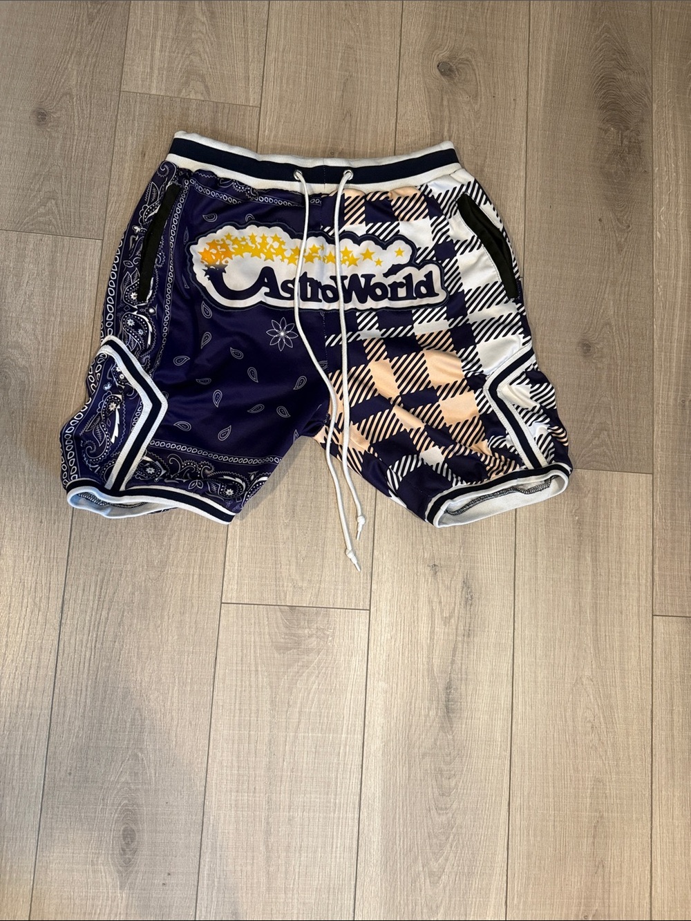 Astroworld Graphic Purple Athletic Shorts with Cream Accents